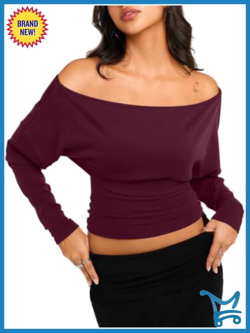 REORIA Off The Shoulder Top Cinched Waist Long Sleeve Shirt